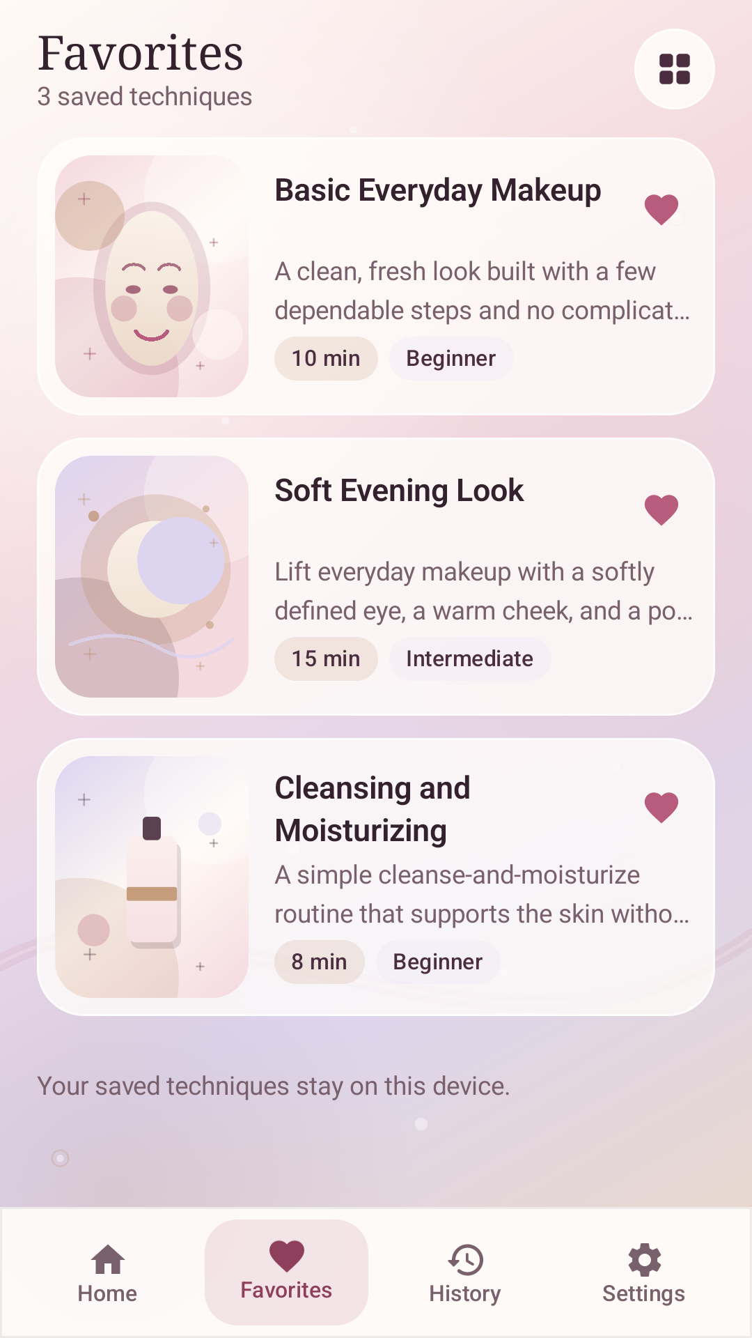 Elegance Guide favorites screen